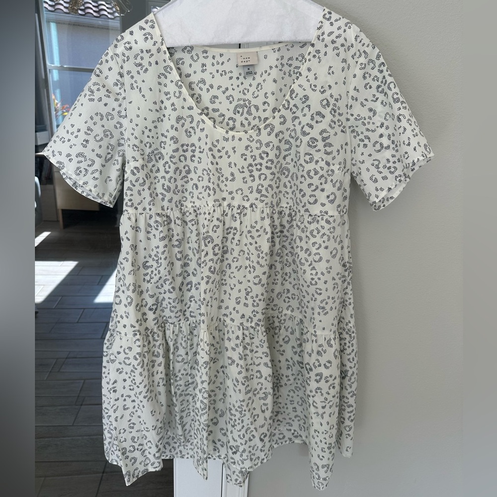 A New Day White & Black Dotted/Spotted Leopard Print Tiered Dress